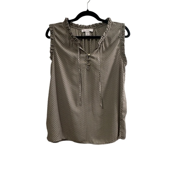 Liz Claiborne Tops - Liz Claiborne Sleeveless V-Neck Printed Top Ruffle Trim Olive Green Womens Small